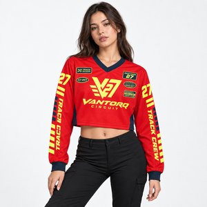 Women Breathable Quick Dry Cropped Racing Jersey <b>Long</b> <b>Sleeve</b> <b>Mesh</b> Motorsport Shirt Custom Streetwear <b>Top</b> - Product Image 2