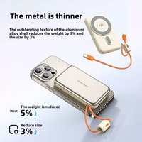 Batterie externe à charge rapide sans fil magnétique 15W et filaire 22,5W, 10000mAh, câble intégré, chargeur portable pour iOS Android