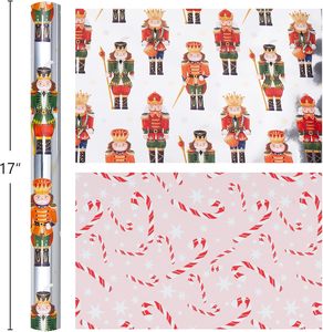 กระดาษห่อของขวัญคริสต์มาสลายการ์ตูนนัทแครกเกอร์เคลือบอะลูมิเนียมสีเงิน พิมพ์ลายสองด้าน ลายแท่งลูกกวาด ปรับแต่งได้ - Product Image 2
