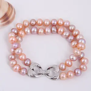 2 layer bracelet near round shape Freshwater Pearl Bracelet With high quality 925 silver clasp fashion jewelry