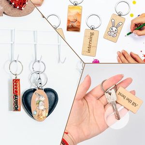 AU Pet Farm Lotes de llaveros de madera en blanco, etiquetas pulidas, anillas de conexión, para grabado láser, ecológicos, personalizables, para aprendizaje práctico infantil - Product Image 5