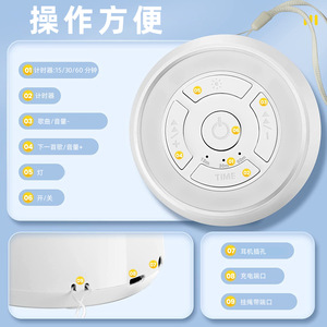 White Noise Sleep Aid Machine Round Manual Button <b>USB</b> Powered LED <b>Night</b> <b>Light</b> For Desk With Soft Silicone Pad And Mesh Speaker - Product Image 4