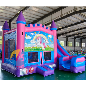 Structure gonflable aquatique et sèche, violet <span class=keywords><strong>rose</strong></span>, avec toboggan, motif dessin animé pour filles, pour fêtes d'enfants - Product Image 3