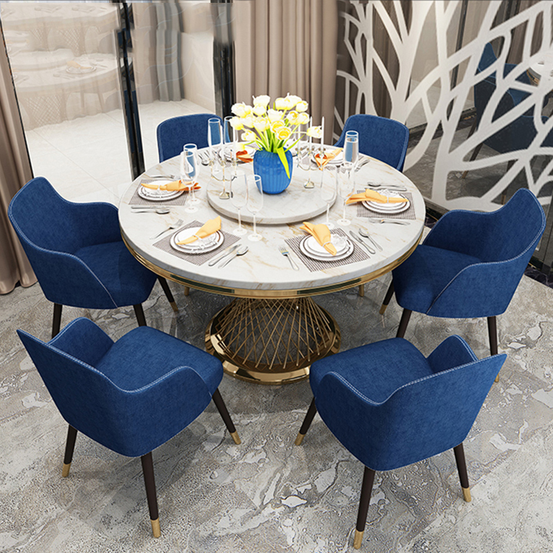 Foshan granito redondo de acero inoxidable de comedor de mármol conjunto de mesa de muebles de Marco personalizado