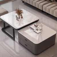 Table Basse Carrée Extensible en Verre et Bois, Style Nordique, Luxe Moderne, Durable, Unique, pour la Maison, Vente en Gros