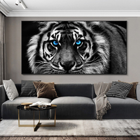 Tableaux décoratifs haut de gamme en noir et blanc, tête de tigre, art mural animalier pour la décoration intérieure, peintures de tigre.