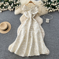 Robes longues élégantes d'été à taille haute avec broderie florale 3D pour femmes, pour le travail et les soirées