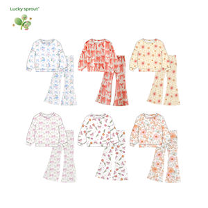 طقم ملابس للفتيات الصغيرات والرضع لفصلي الخريف والشتاء، قميص علوي مع بنطلون واسع من الأسفل، طباعة زهور وفيونكة، مجموعة ملابس من التويل - Product Image 5