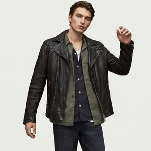 แจ็คเก็ตหนังสำหรับผู้ชาย แฟชั่นซิปแบบ Biker Coat คุณภาพพรีเมียม เสื้อคลุมกันหนาวสำหรับฤดูหนาว ดีไซน์เรียบหรู แจ็คเก็ตหนังแท้สำหรับผู้ชาย - Product Image 1