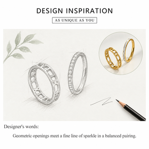 Conjunto de Dos Anillos Geométricos de Acero Inoxidable con Baño de Oro de 14K y Circonita - Product Image 5