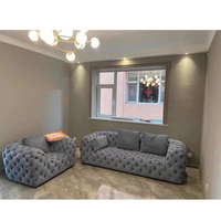 Sofá Chesterfield de Terciopelo Acolchado de Lujo para Sala de Estar, Vestíbulo de Hotel, Apartamento, Sofá Moderno de 3 Plazas Tapizado con Botones Profundos