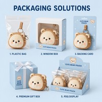 Porte-clés en peluche ours mignon en caramel et crème avec sangle à rivets et mousqueton, mini pochette douce pour clés et écouteurs