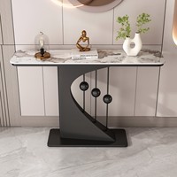 Console d'entrée en métal de luxe léger, design mural minimaliste moderne en ardoise, table d'appoint semi-circulaire face à la porte