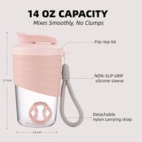 Bouteille shaker à protéines avec logo personnalisé, rose, 14 oz, anti-fuite, avec poignée en silicone antidérapante, boule de mélange, sangle en nylon détachable