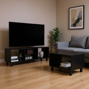 Set da soggiorno in due pezzi Carter dal design moderno con mobile TV e tavolino da caffè in legno lavorato nero - Product Image 2