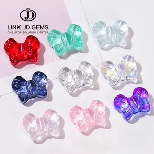 10*15mm multiwarna lampu kristal kaca longgar jimat manik-manik kaca kupu-kupu bentuk liontin jimat manik-manik untuk membuat perhiasan