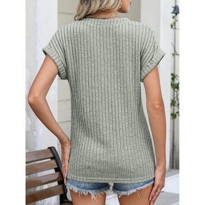 FOXA Womens Short Sleeve Henley Shirt V Neck Ribbed Knit <b>Top</b> Breathable Cotton Summer Tunic Casual Work Blouse - Product Image 5