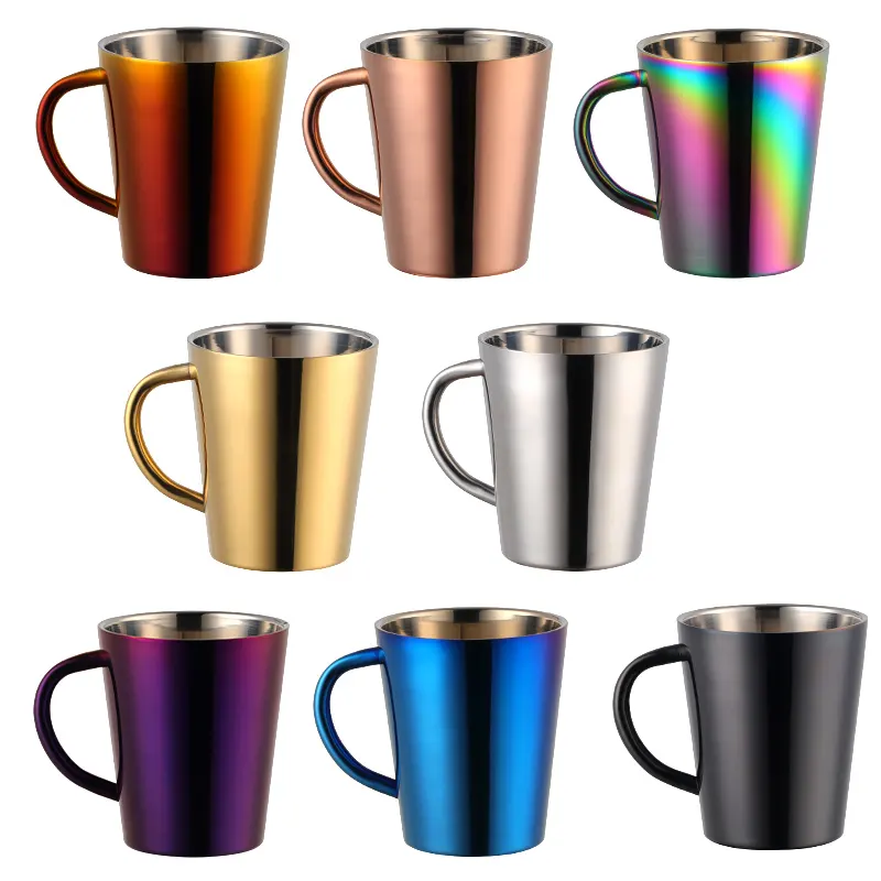 Wholesale Reusable 300ml Travel Double Wall Cup Stainless Steel Metal Coffee Mug with Handle