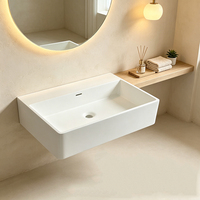 Comptoir de douche moderne de luxe en pierre artificielle écologique, lavabo de salle de bain facile à nettoyer, poli miroir, articles sanitaires personnalisés
