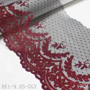 Polka Dot Black Mesh Lace Wine Leaf Design 19cm Embroidery Lace Border Lace Polyester Fabric for Clothes
