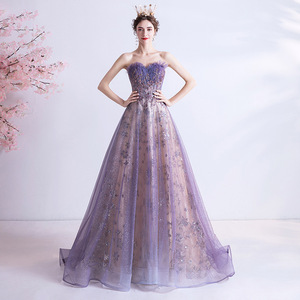 Purple Strapless Sequined Ball Gown Empire Waist Evening Dress For Weddings And Events Size 610 - Product Image 2