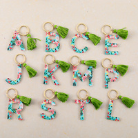 Porte-clés avec nom de l'alphabet imprimé de fleurs personnalisées, lettres de l'alphabet pour sacs