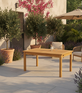 Table rectangulaire en teck haut de gamme pour l'extérieur, conçue pour les jardins, patios et complexes hôteliers haut de gamme, avec une qualité durable et un design raffiné. - Product Image 6