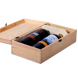 Çift veya tek şarap şişesi seti hediye ambalaj özel logolu kutu kavak çam ahşap ahşap kutular paketi kutusu içecek kare JC