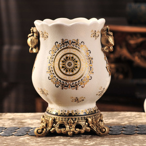 <span class=keywords><strong>Vase</strong></span> à fleurs de petite taille, style dessin abstrait classique fait main, motif antique de fleurs et d'oiseaux - Product Image 1