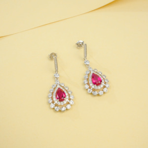 S925 <b>Sterling</b> <b>Silver</b> Lace Teardrop Lab Grown Ruby <b>Dangle</b> <b>Earrings</b> - Product Image 2