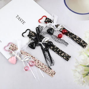 Personalized Cherry Heart Keychain Floral Lace Ribbon Pendant Heart-Shaped Hook Metal <strong>Coach</strong> Keychain Charm Accessory for <strong>Bags</strong> - Product Image 5