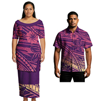Vêtements pour Lui et Elle : Chemises de Bal pour Hommes, Robes Élégantes pour Dames, Robes Hawaïennes Puletasi à Imprimé Feuille de Monstera, Tenues Assorties pour Couples