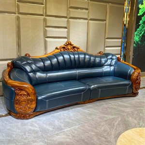 Gaya Eropa Modern Cina High-End <span class=keywords><strong>Sofa</strong></span> kayu padat lapisan atas kulit sapi emas hitam untuk ruang tamu atau vila - Product Image 4