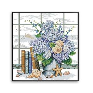 Kit de Broderie Point de Croix sur Tissu Pré-imprimé <span class=keywords><strong>DMC</strong></span> Hydrangea 16/14/11CT pour Débutants, avec Motif Compté et Toile à Broder - Product Image 2