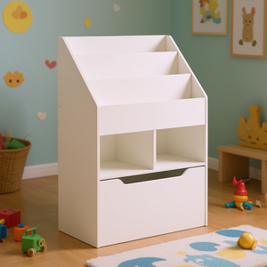 Bibliothèque blanche multi-étagères pour enfants avec tiroir pour chambre à coucher, salle de jeux, rangement et organisation - Product Image 2
