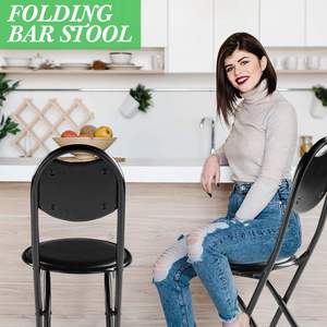 <b>Cushioned</b> Folding Bar Stool With <b>Back</b>, Portable Counter Height Padded Foldable Chair - Product Image 5