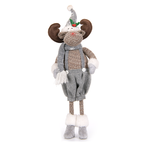 Élan rustique en peluche de 16 pouces avec écharpe grise et bretelles, figurine de cerf debout pour la décoration de Noël à la maison et en magasin, vente en gros - Product Image 1