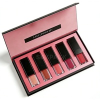 Ensemble de 5 rouges à lèvres liquides personnalisés, boîte cadeau rigide avec fermeture magnétique, étiquette privée, kit de maquillage gloss à lèvres mat