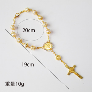 สร้อยข้อมือลูกประคำศาสนาขายดี ประดับมุกแก้ว พร้อมจี้กางเขนสำหรับล้างรถ เหมาะสำหรับเป็นของขวัญ - Product Image 4