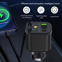 Chargeur de voiture rétractable USB-C universel 5-en-1 avec éclairage LED Starlight, charge rapide double PD 35W pour téléphone et écouteurs