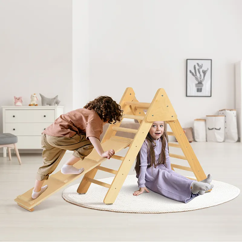Kletterdreieck-Set mit Rampe für den Innenbereich 3 in 1 Holz-Dreieck-Klettergerüst mit Leiter für Kinder