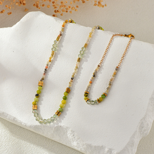 Collar/pulsera de cuentas verdes y piedra natural multicolor para uso diario para mujer, conjunto de joyería de moda - Product Image 6