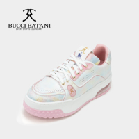 Chaussures décontractées respirantes à lacets pour hommes BUCCI BATANI, rose brillant, en cuir Scabal, tige en tissu, logo embossé, semelle en caoutchouc XL