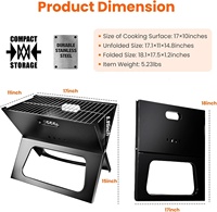 Barbecue pliant en acier inoxydable noir, style carnet, petit et portable, pour camping, pique-niques, cuisson en plein air, brasero, terrasse