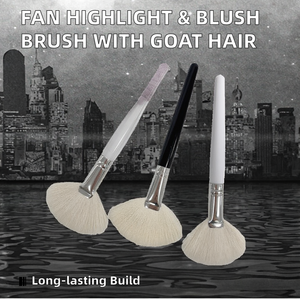 Singolo a forma di ventaglio spazzola morbida capelli di capra naturale con manico in legno lungo pennelli per il trucco per cosmetici per il viso - Product Image 3