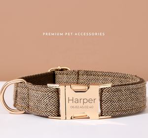 Conjunto de pajarita de cuello de Tweed acolchado suave de alta resistencia Chihuahua <span class=keywords><strong>Pitbull</strong></span> Golden Retriever Harris arnés y correa para cachorros con hebilla de identificación - Product Image 2