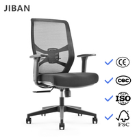 Chaise ergonomique pivotante noire à dossier moyen et accoudoirs réglables, en maille, coloris variés, pour la maison, l'atelier et le bureau