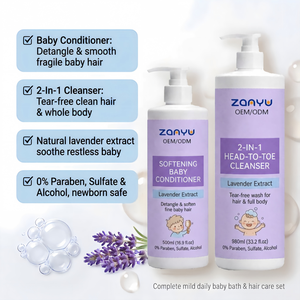 Set <span class=keywords><strong>de</strong></span> Cuidado para Bebés con Lavanda <span class=keywords><strong>de</strong></span> Marca Privada: Champú, <span class=keywords><strong>Gel</strong></span> <span class=keywords><strong>de</strong></span> <span class=keywords><strong>Baño</strong></span> y Acondicionador Herbal 500ml+980ml, Refrescante, Suave y Calmante - Product Image 5