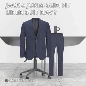 Combinaison pour homme <span class=keywords><strong>Jack</strong></span> & <span class=keywords><strong>Jones</strong></span> Jprriviera en lin, simple boutonnage, tissu TR, coupe ajustée, bleu marine foncé perlé, grandes tailles 68 - Product Image 2