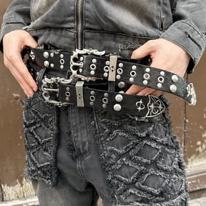 Ceinture Hip-Hop Design Original Retro All-Match pour hommes et femmes CH Rivet Boucle ardillon Personnalisable Accessoire de ceinture en alliage métallique - Product Image 1